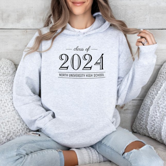 Pull À Capuche Classe Élégante Grise 2026 Nom de l'école (Créateur téléchargé)