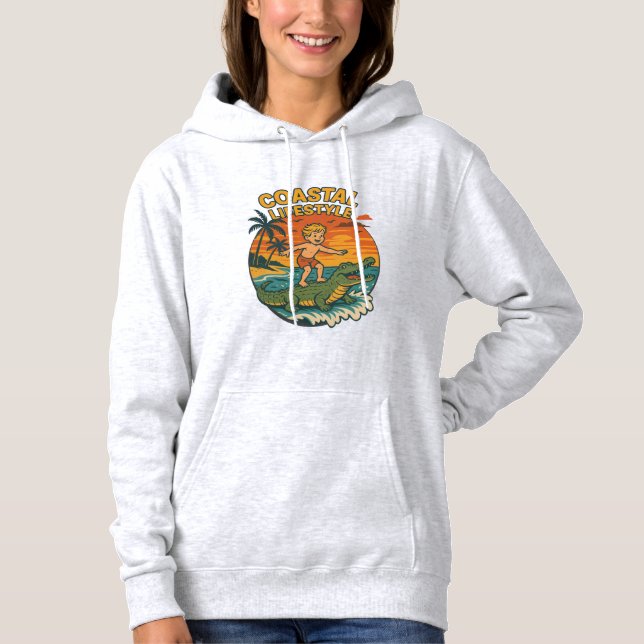 Pull À Capuche Coastal Lifestyle Gator Surfing - Retro Surf Beach (Devant)