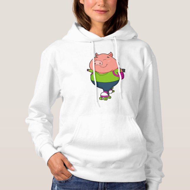 Pull À Capuche Cochon à Patinage en ligne avec patins à rouleaux (Devant)
