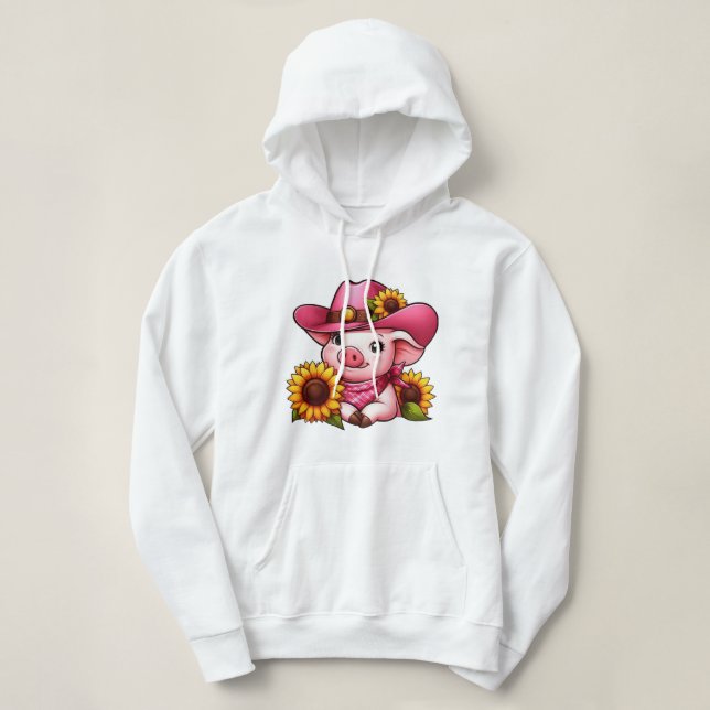 Pull À Capuche Cochon de dessin adorable avec Casquette rose et t (Design devant)