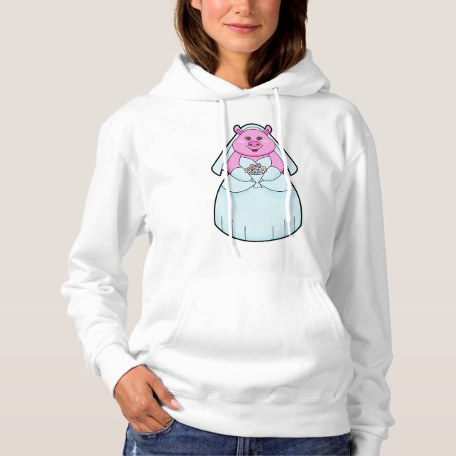 Pull À Capuche Cochon marié avec voile (Devant)