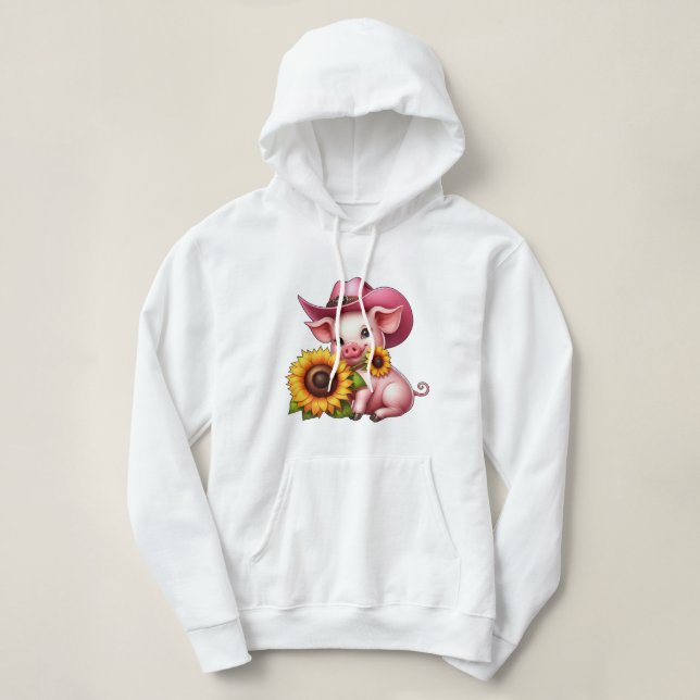 Pull À Capuche Cochon Rose Cute Portant Une Casquette Avec Des Fl (Design devant)