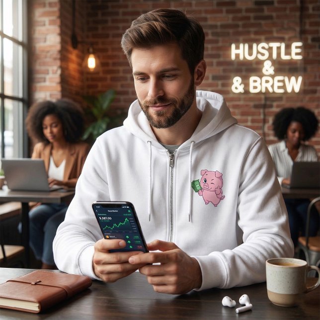 Pull À Capuche Cochon Rose Tenant de l'Argent Faisant un Pouce en (Créateur téléchargé)
