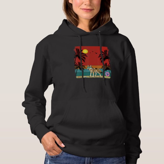 Pull À Capuche Cocotier de plage Retro Graphisme Coyote Été (Devant)