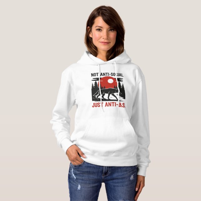 Pull À Capuche Code de Loup Solitaire – Pas Antisocial, Juste Con (Devant entier)