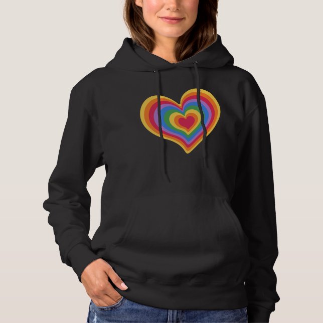 Pull À Capuche Coeur arc en ciel. Fierté amour gay (Devant)