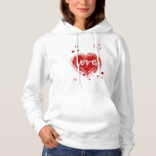 Pull À Capuche Coeur d'Amour en Saint Valentin Rouge (Devant)