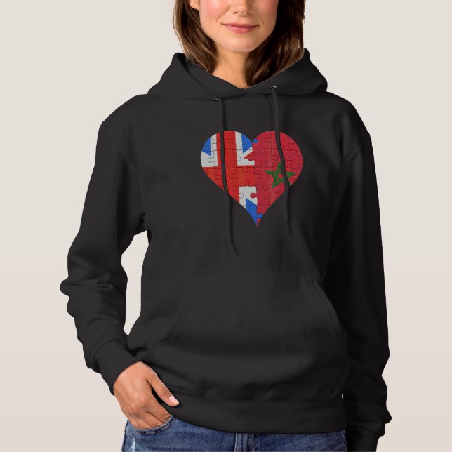 Pull À Capuche Coeur du drapeau britannique marocain (Devant)