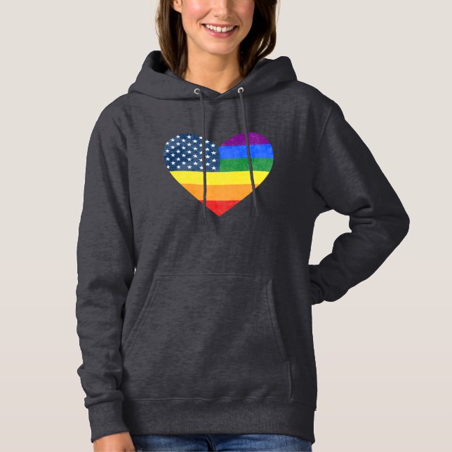Pull À Capuche Coeur du drapeau de la fierté américaine (en détre (Devant)