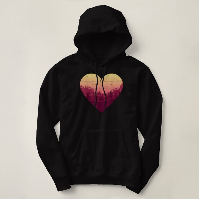 Pull À Capuche Coeurs rétro Arbres extérieurs Nature Paysage sauv (Design devant)