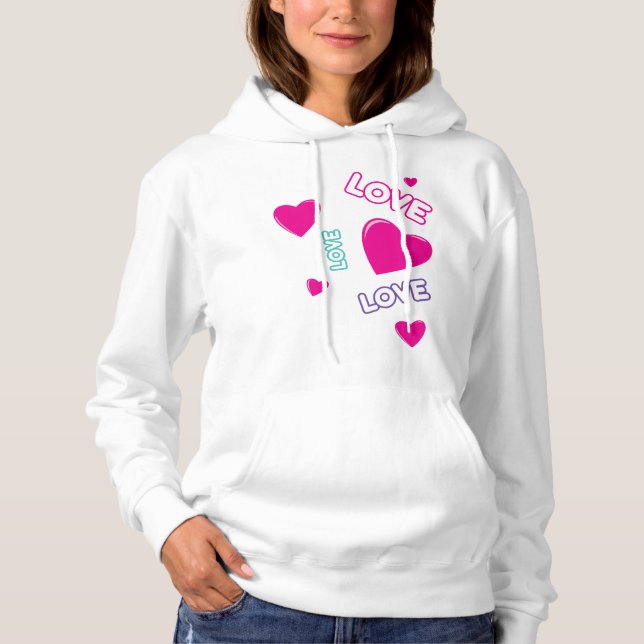 Pull À Capuche Cœurs roses mignons et Amour - design romantique (Devant)