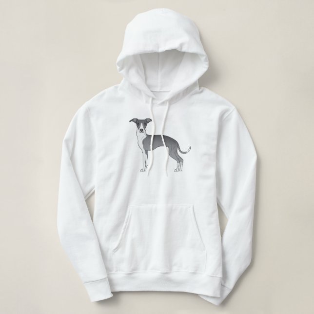 Pull À Capuche Conception de dessin animé lévrier italien bleu et (Design devant)