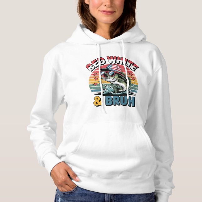 Pull À Capuche Conception de pêche de basse patriotique (Devant)