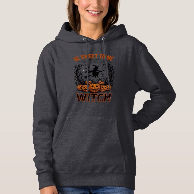 Pull À Capuche Conception de sorcière d'Halloween Sois doux ou so (Devant)