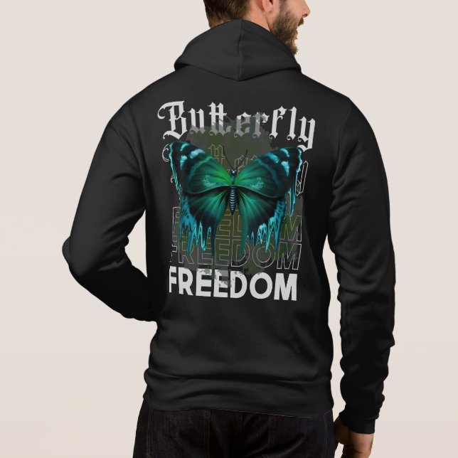 Pull À Capuche Conception de style streetwear liberté papillon-64 (Dos)