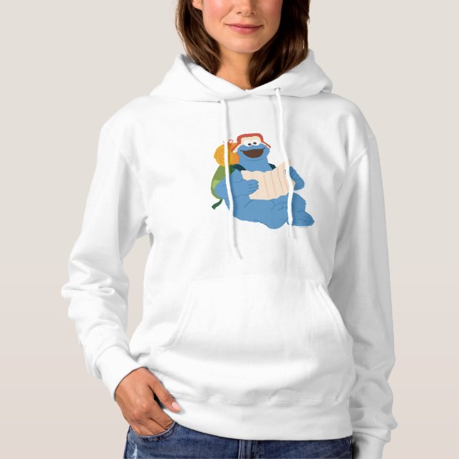 Pull À Capuche Cookie Monster lisant une carte (Devant)