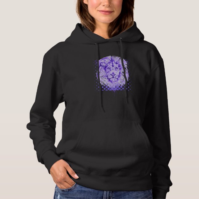 Pull À Capuche Cool Lion Head Royal Purple Halftone Retro (Devant)