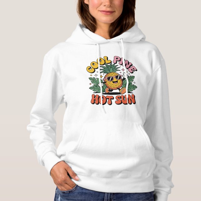 Pull À Capuche Cool Pin Soleil Chaud Rétro Ananas Été Vibes (Devant)