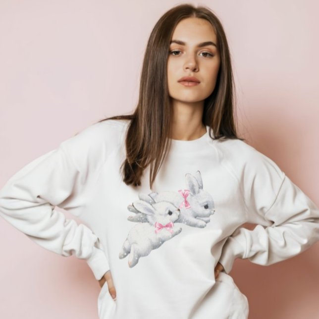 Pull À Capuche Coquette : Adorable lapin blanc avec arc rose (Créateur téléchargé)