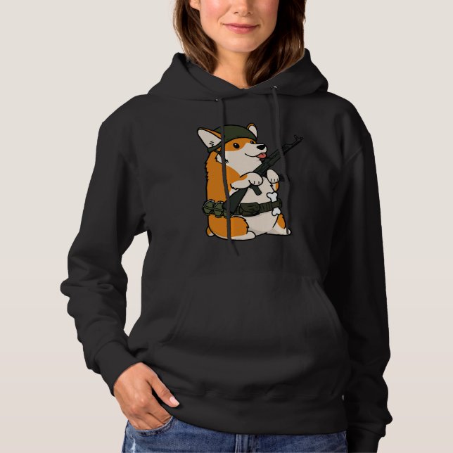 Pull À Capuche Corgi de guerre des soldats mignons (Devant)