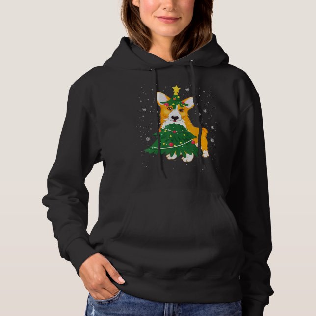 Pull À Capuche Costume clair Corgi Christmas Tree Xmas (Devant)