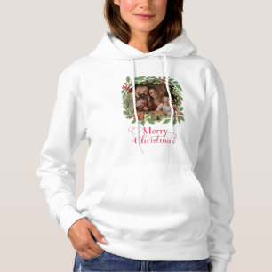 Pull À Capuche Couronne de Noël avec photo de famille personnalis