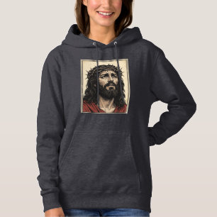 Pull À Capuche Couronne d'épines vintage portrait religieux art v