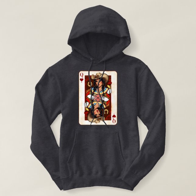 Pull À Capuche Cowgirl Midwest Queen of Hearts Card - Love Luck (Design devant)