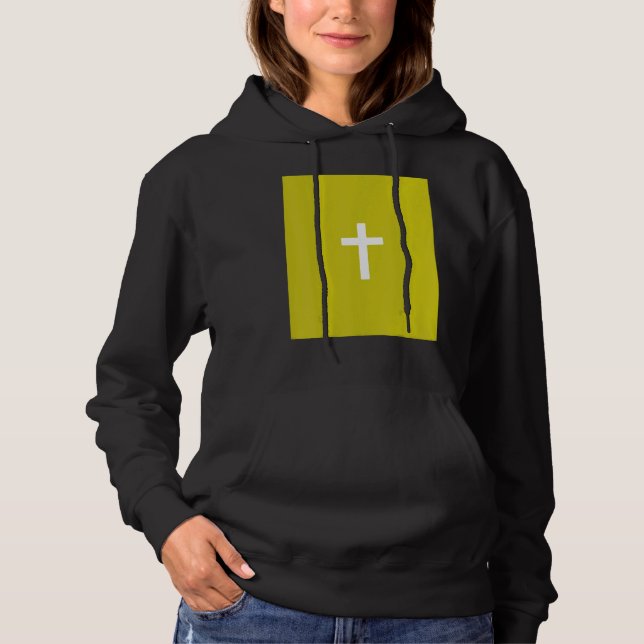 Pull À Capuche Croix Chrétienne Crucifix Fond Vert Jésus Ev (Devant)