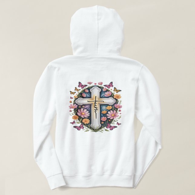 Pull À Capuche Croix de foi florale  (Design dos)