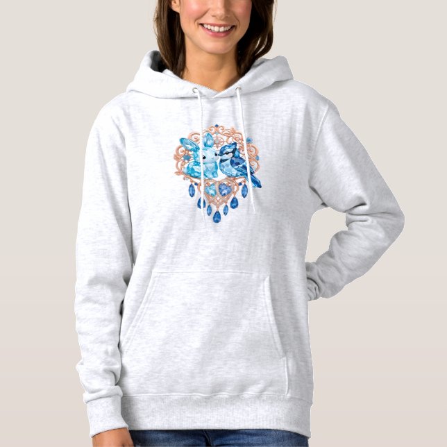 Pull À Capuche Crystal Blue Bunny and Blue Jay Heart (Devant)