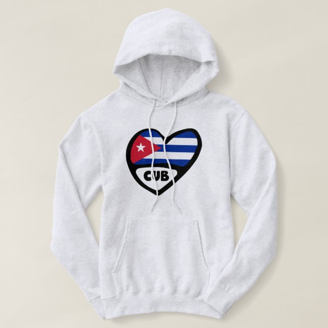 Pull À Capuche Cuba Code du pays Coeur du drapeau, CUB (Design devant)