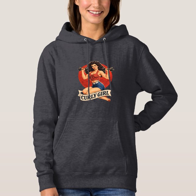 Pull À Capuche Curly Girl Hair Goals -Retro Gym Pin-up Activewear (Devant)
