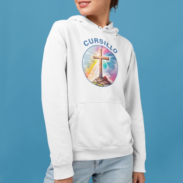 Pull À Capuche Cursillo Croix en Bois avec Arc-en-Ciel et Nuages (Créateur téléchargé)