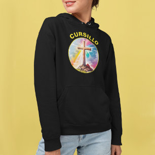 Pull À Capuche Cursillo Croix en Bois avec Arc-en-Ciel et Nuages