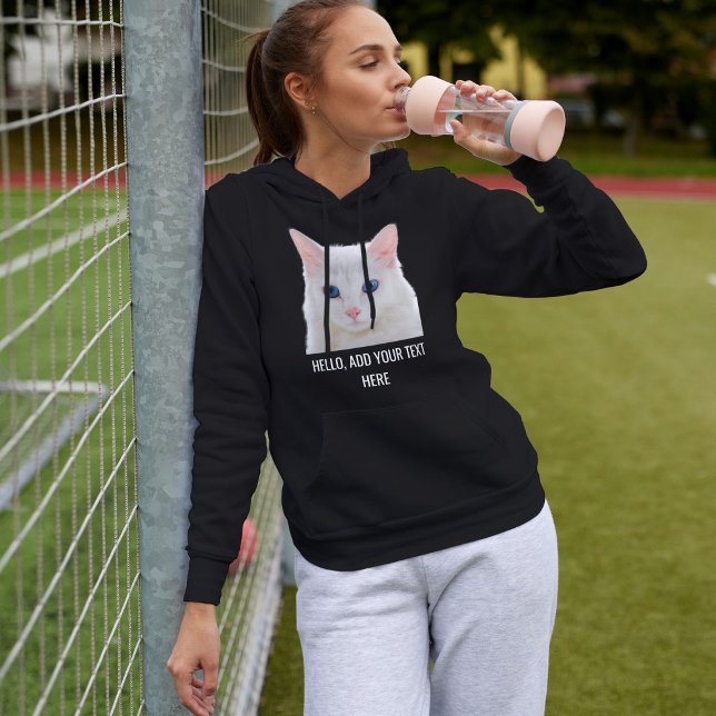 Pull À Capuche Customized Cute Pet Photo Name Cat Mom White Black (Créateur téléchargé)