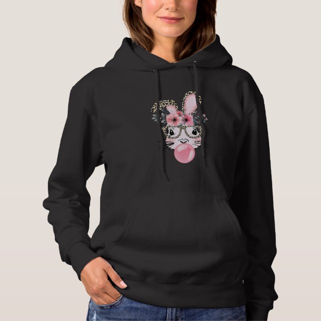 Pull À Capuche Cute Bunny Visage Léopard Lunettes Bubble Gum Happ (Devant)