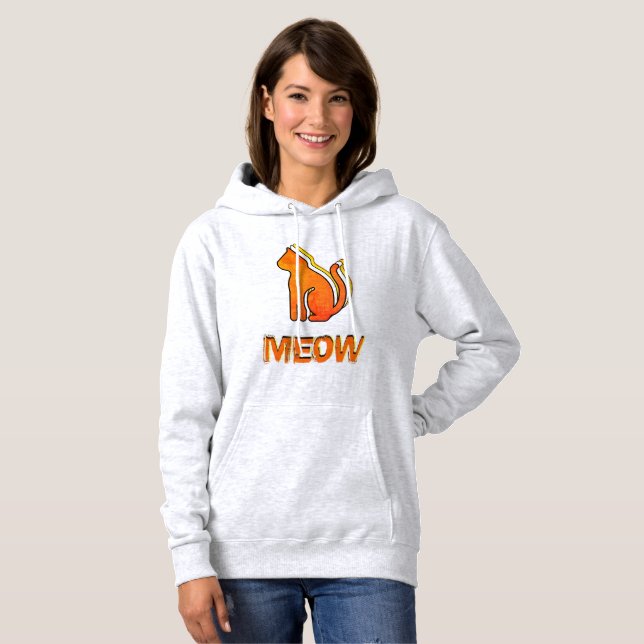 Pull À Capuche Cute Chat, Orange & Animal Jaune, Pop Art Abstrait (Devant entier)