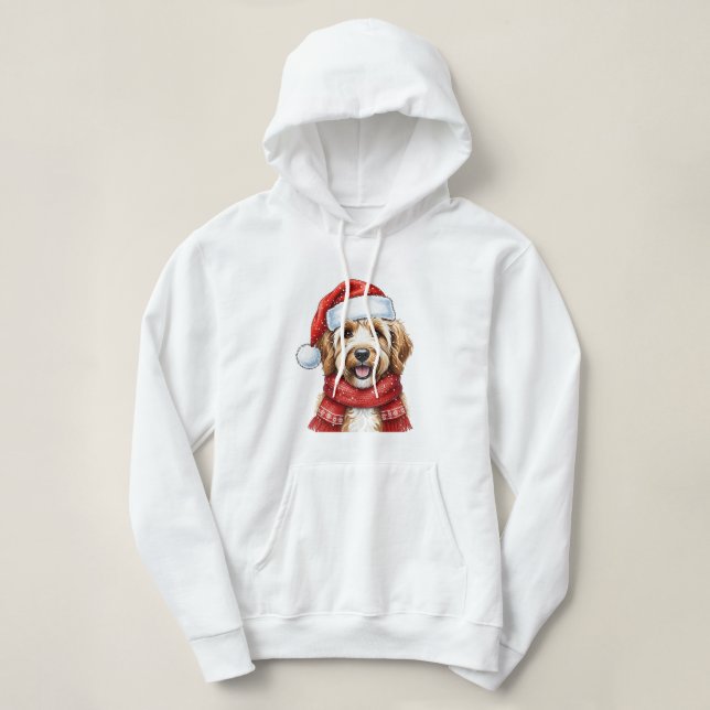 Pull À Capuche Cute Doodle Dog Christmas Santa Hat & Scarf (Design devant)