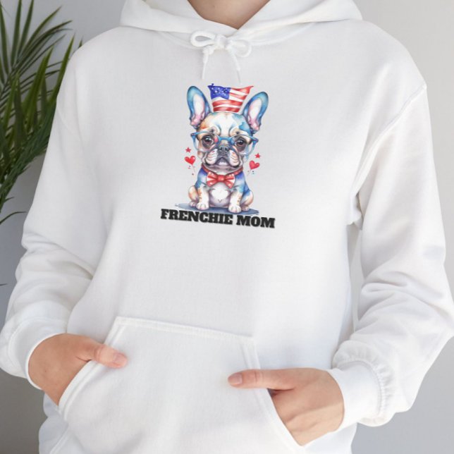 Pull À Capuche Cute French Bulldog American Flag with Hearts (Créateur téléchargé)