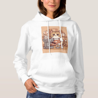 Pull À Capuche Cute Funny Cozy Barista Cat Hoodie T-shirt