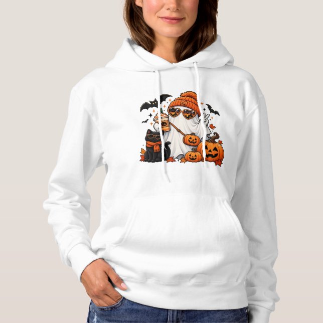 Pull À Capuche Cute Halloween Ghost & Black Cat – Spooky Autumn (Devant)