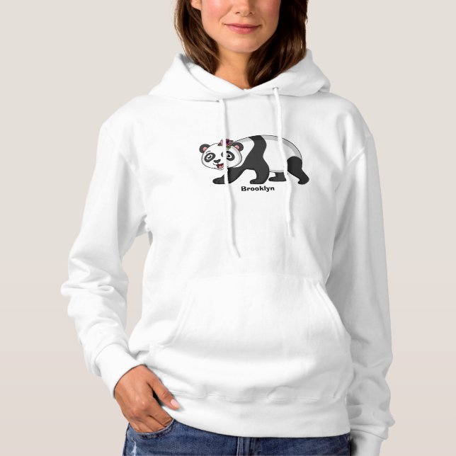 Pull À Capuche Cute happy panda bear with flower cartoon (Devant)