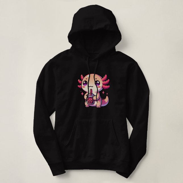 Pull À Capuche Cute Kawaii Axolotl avec thé à bulle (Design devant)