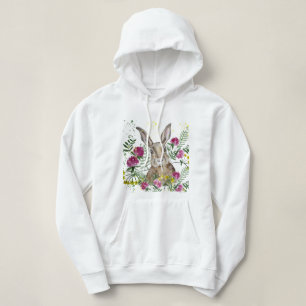 Pull À Capuche Cute lapin en fleurs d'aquarelle