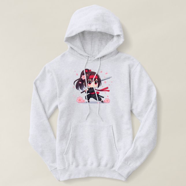 Pull À Capuche Cute ninja guerrière fille en fleur (Design devant)