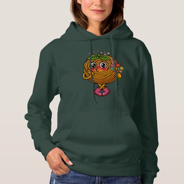 Pull À Capuche Cute Pasta Polo Character Holding Flowers T-Shirt (Devant)