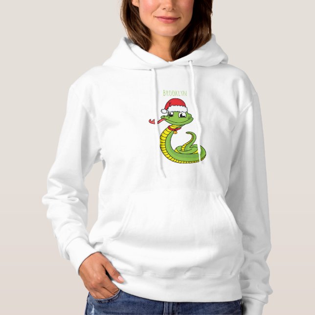 Pull À Capuche Cute serpent vert avec chapeau santa dessin animé (Devant)
