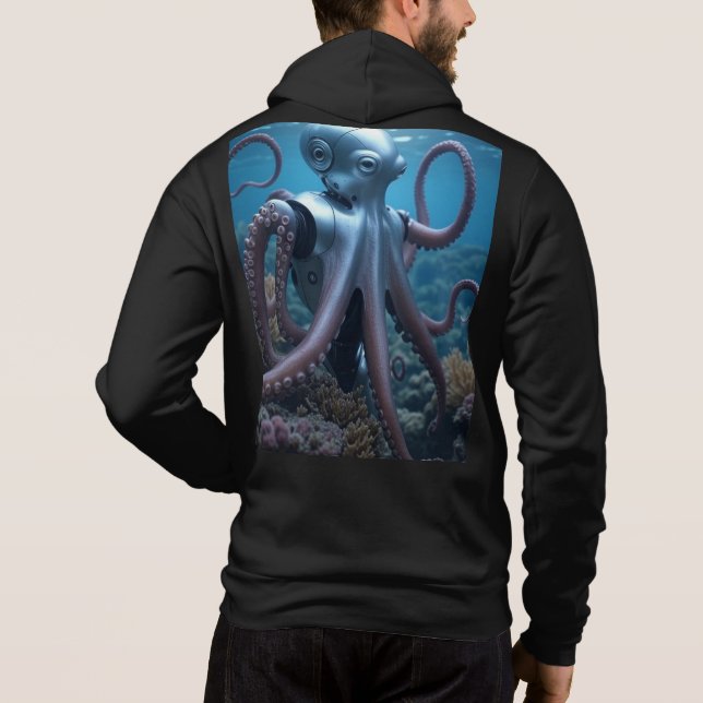 Pull À Capuche Cyber Octopus hommes noirs Bella zip hoodie dos (Dos)