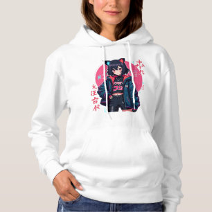 Pull À Capuche Cyberpunk Anime Girl avec oreilles de chat - Neon 